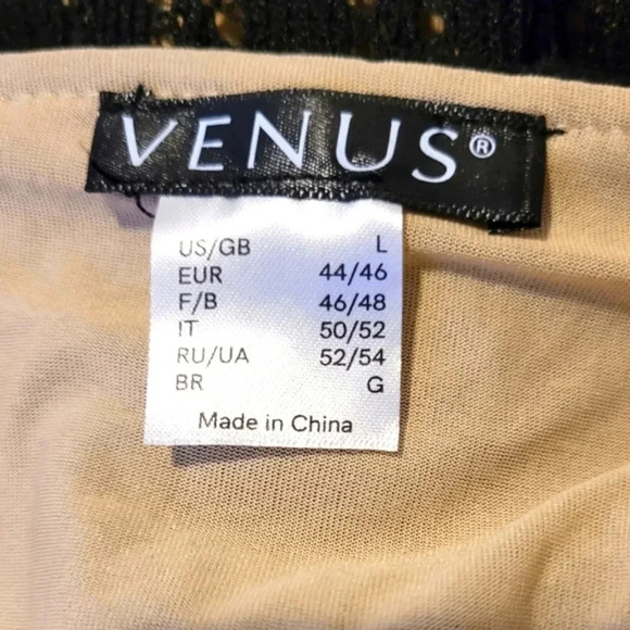 VENUS women's black open knit nude lined crochet lace wide leg jumpsuit, size L - Picture 4 of 12